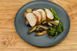Chicken Ballotine with a Sherry Reduction, Roasted Mushrooms, Garlic Rapini and Duck Fat Roasted Potatoes